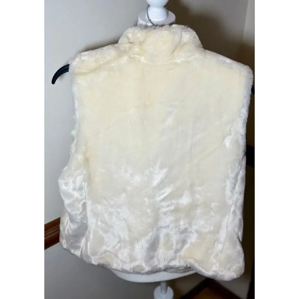 Ann Taylor LOFT Ivory Faux Fur Zip Vest Large